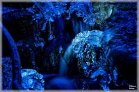 Isigt vattenfall i skogsbck, Bltonat foto